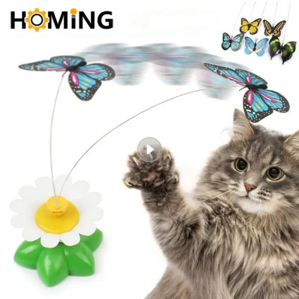 Automatic rotating cat toy with butterfly and bird shapes